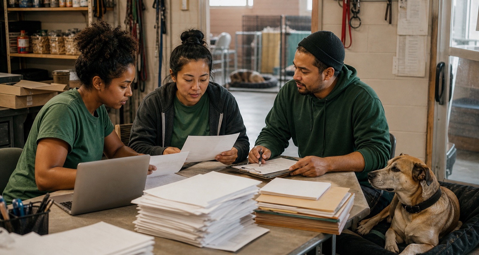 Shelter staff planning a careful records migration together